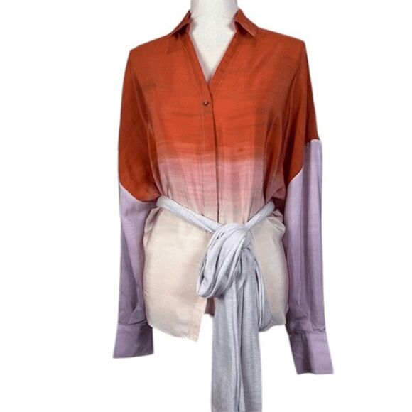 ESTEBAN CORTAZAR Oversized degradé silk crepe de chine shirt Wool tie Medium (38 - Picture 4 of 16
